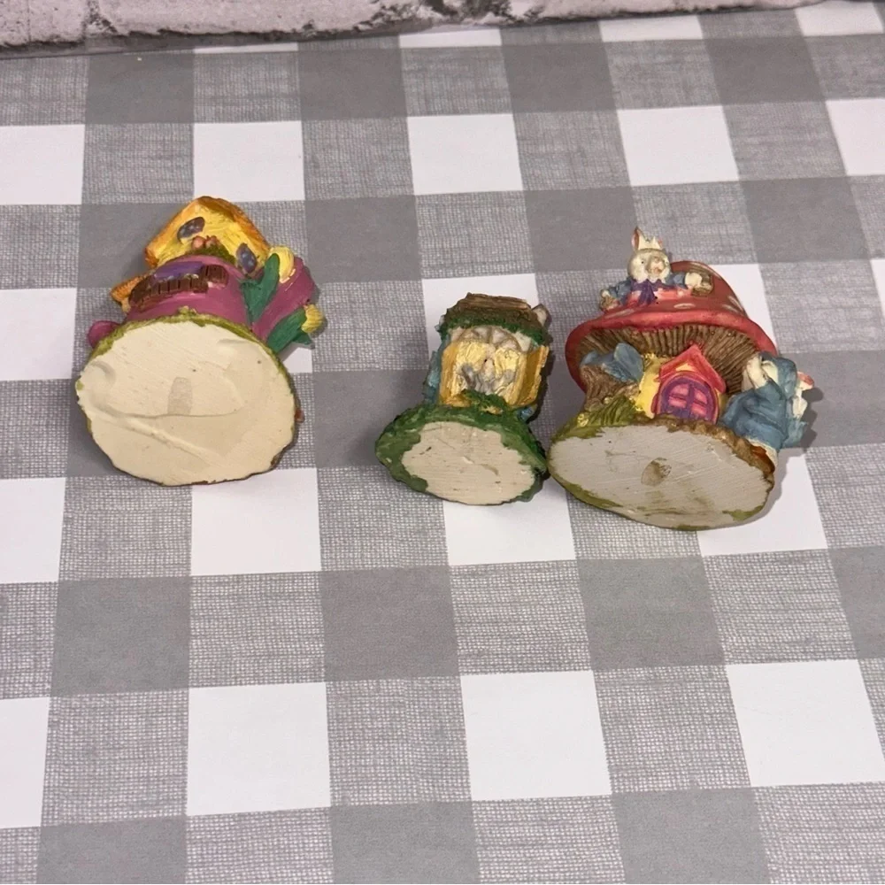 Bunny Rabbits Small Village Figurines Lot of 3 Mushroom Teapot Rabbit Houses